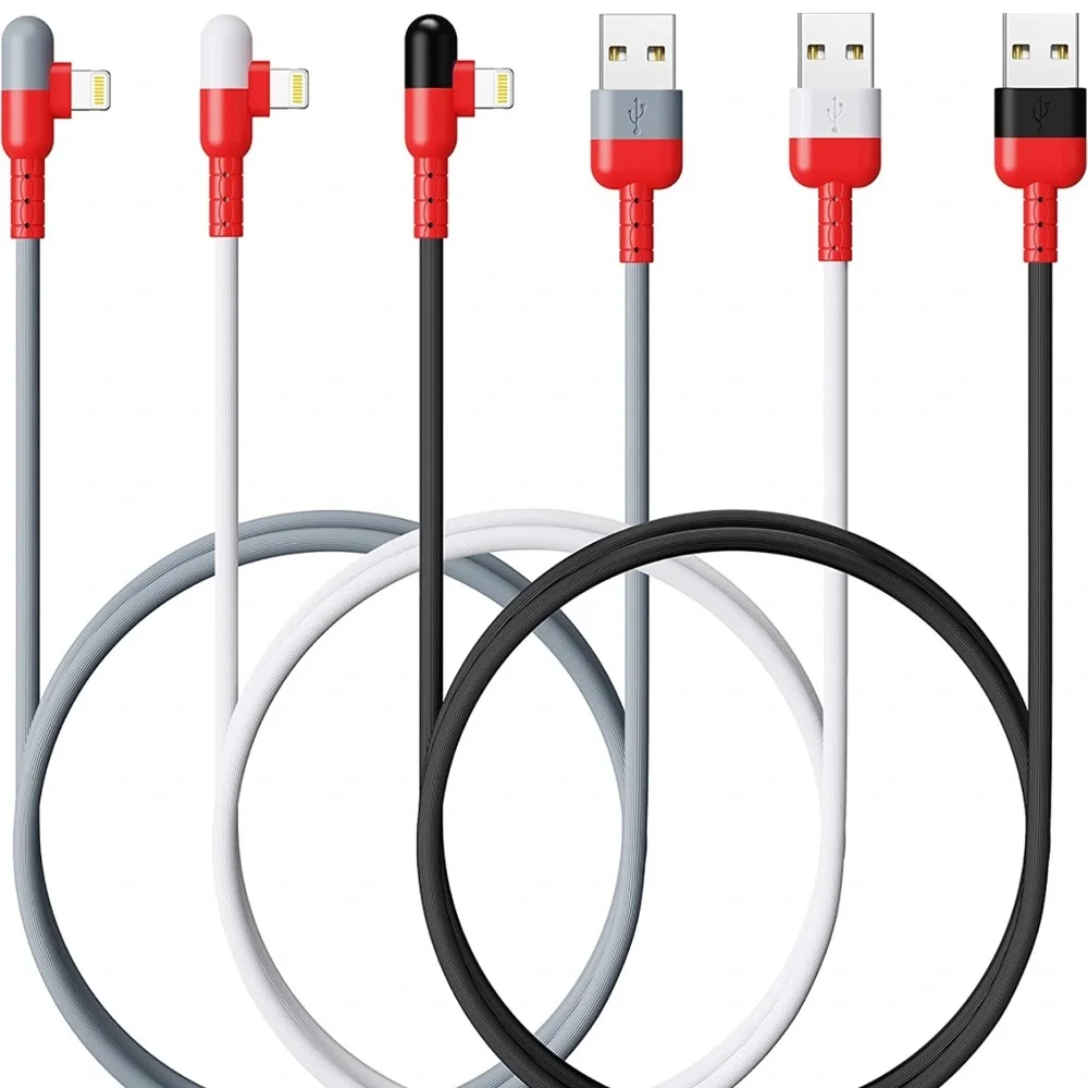 3 Pack 6 ft Colorful Premium iPhone Lightning Cable,90 Degree Charging Cord